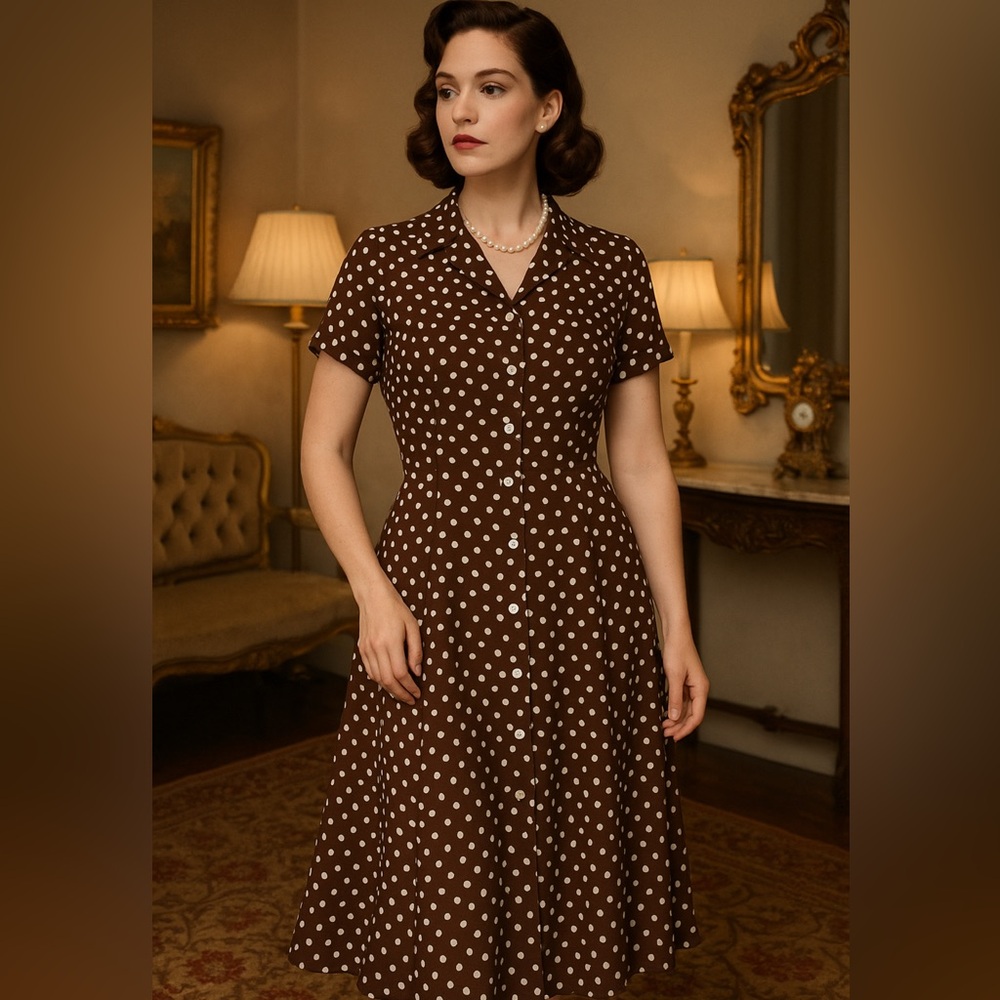 Vintage Dress Maxi 80's Polk-a-dot Large Sheri Martin New York Size 16